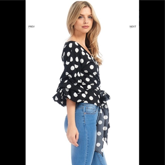 Polka Dot 3qtr Bubble Sleeve Wrap blouse - Picture 8 of 10